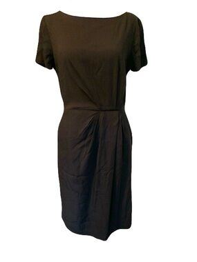 Theory Size 8 Womens Classic Black Short-Sleeve Twist-Front Sheath Dress Career